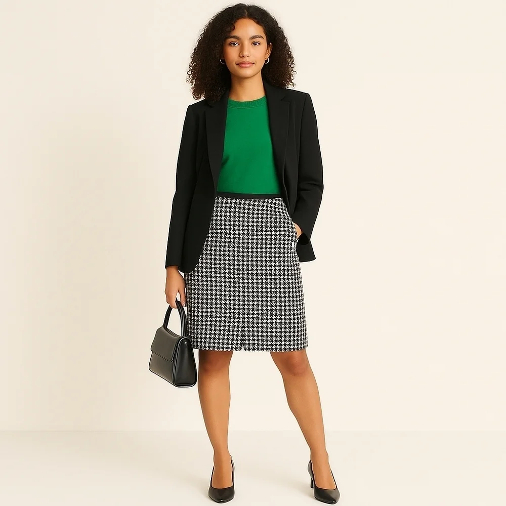 Tory Burch Gray Houndstooth Wool-Blend Skirt – Size 10 (EUC)